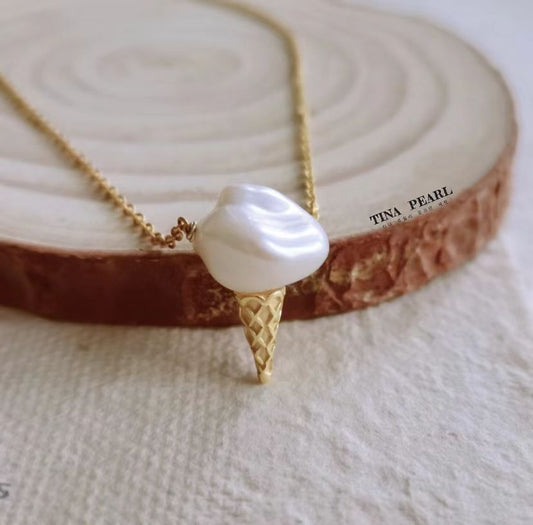 TINA Jewelry Creative Pearl collection Ice cream Pearl Earrings + Pendant set