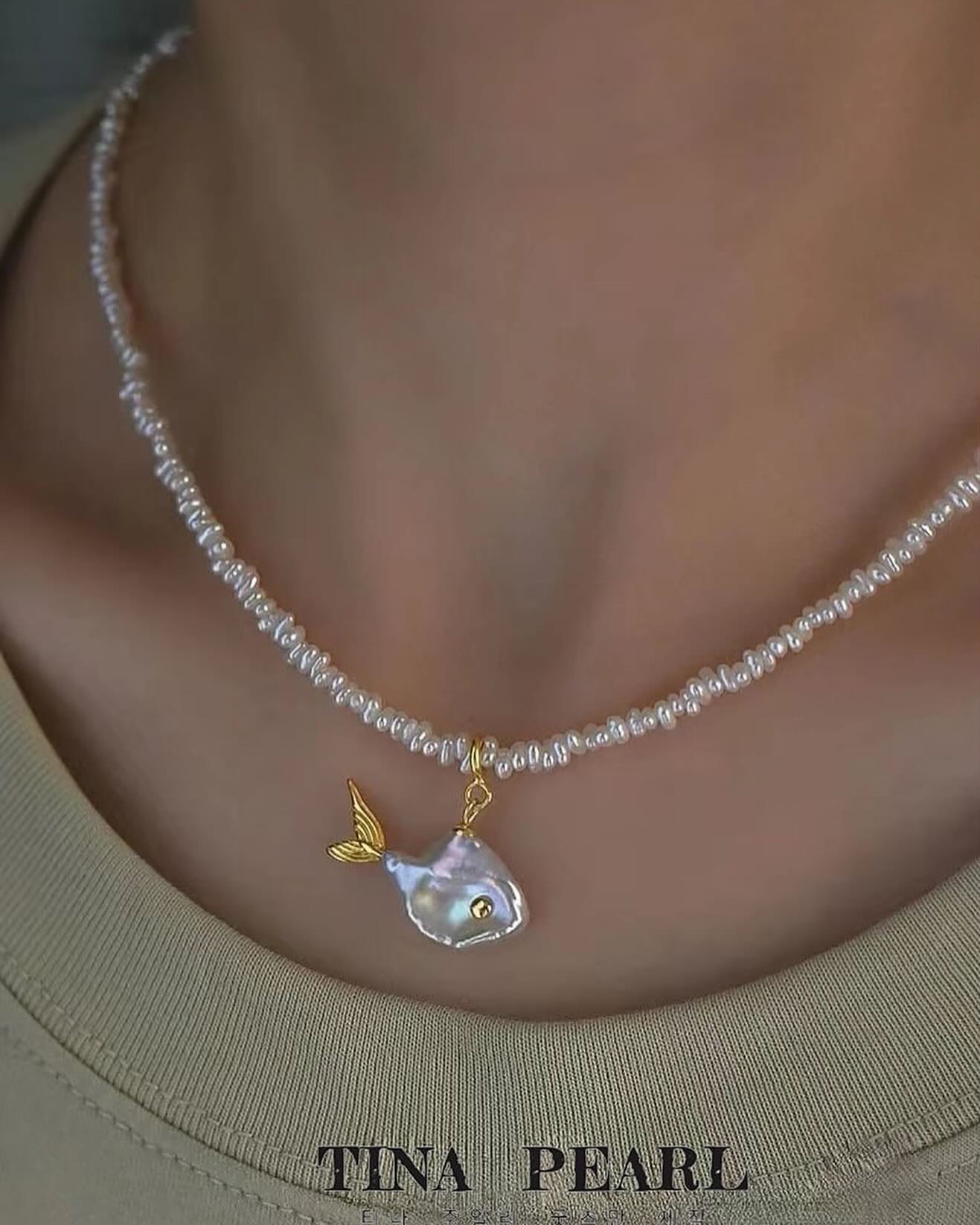 2024 Tina pearl creative sliver gold plated natural pearls shiny color cute sea fishes