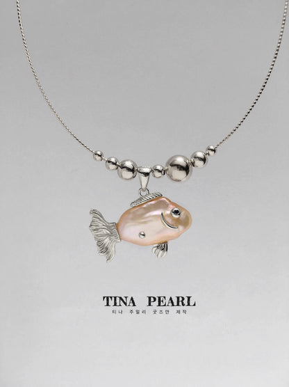 2024 Tina pearl creative sliver gold plated natural pearls shiny color cute sea fishes