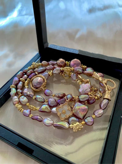 TINA Jewelry Sunset series Fresh water Baroque mixed color handmade pearl necklace, each natural pearl is different, the delivery will not be exactly the same as the picture, but each pearl and silver accessories are selected, the total length of the neck