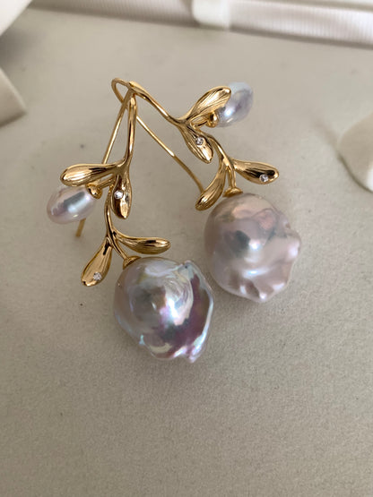 TINA Jewelry Fresh water pearl Baroque earrings in rose design