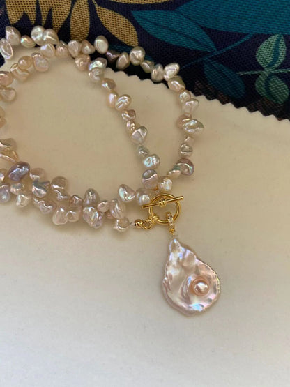 TINA Jewelry Natural Freshwater Baroque Petal Shape Pearl Necklace