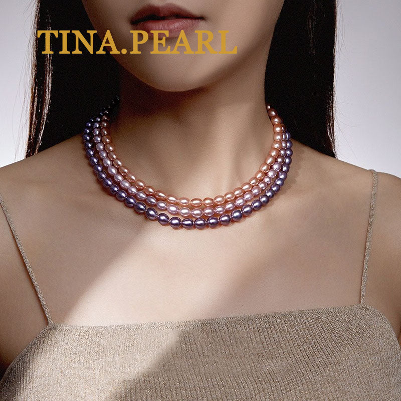 TINA jewelry rice-shaped freshwater pearl necklace S925 silver buckle head simple and classic