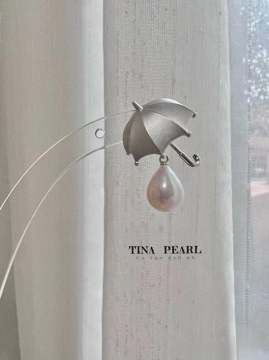 TINA Jewelry Creative cute fresh water Pearl Umbrella brooch