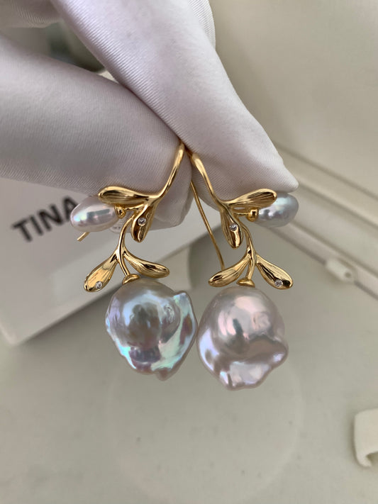 TINA Jewelry Fresh water pearl Baroque earrings in rose design