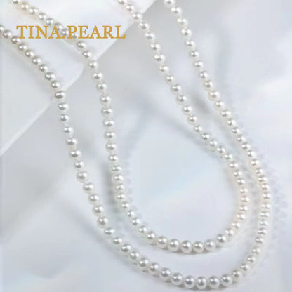 TINA Jewelry Freshwater pearl millet pearl necklace close to round shape extremely shiny pearl size 2.5-3mm can be worn in a variety of ways, the total length of the necklace is 157+3cm . The extension chain is 18 karat gold