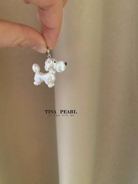 TINA Jewelry Creative Pearl collection, natural pearl made pearl dog pendant, handmade