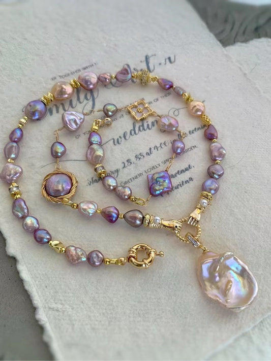 TINA Jewelry Sunset series Fresh water Baroque mixed color handmade pearl necklace, each natural pearl is different, the delivery will not be exactly the same as the picture, but each pearl and silver accessories are selected, the total length of the neck