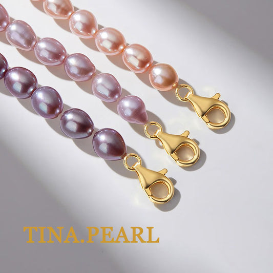 TINA jewelry rice-shaped freshwater pearl necklace S925 silver buckle head simple and classic