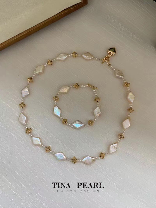 TINA Jewelry Freshwater Pearl diamond elegant necklace set