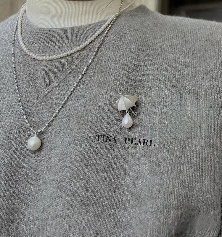 TINA Jewelry Creative cute fresh water Pearl Umbrella brooch