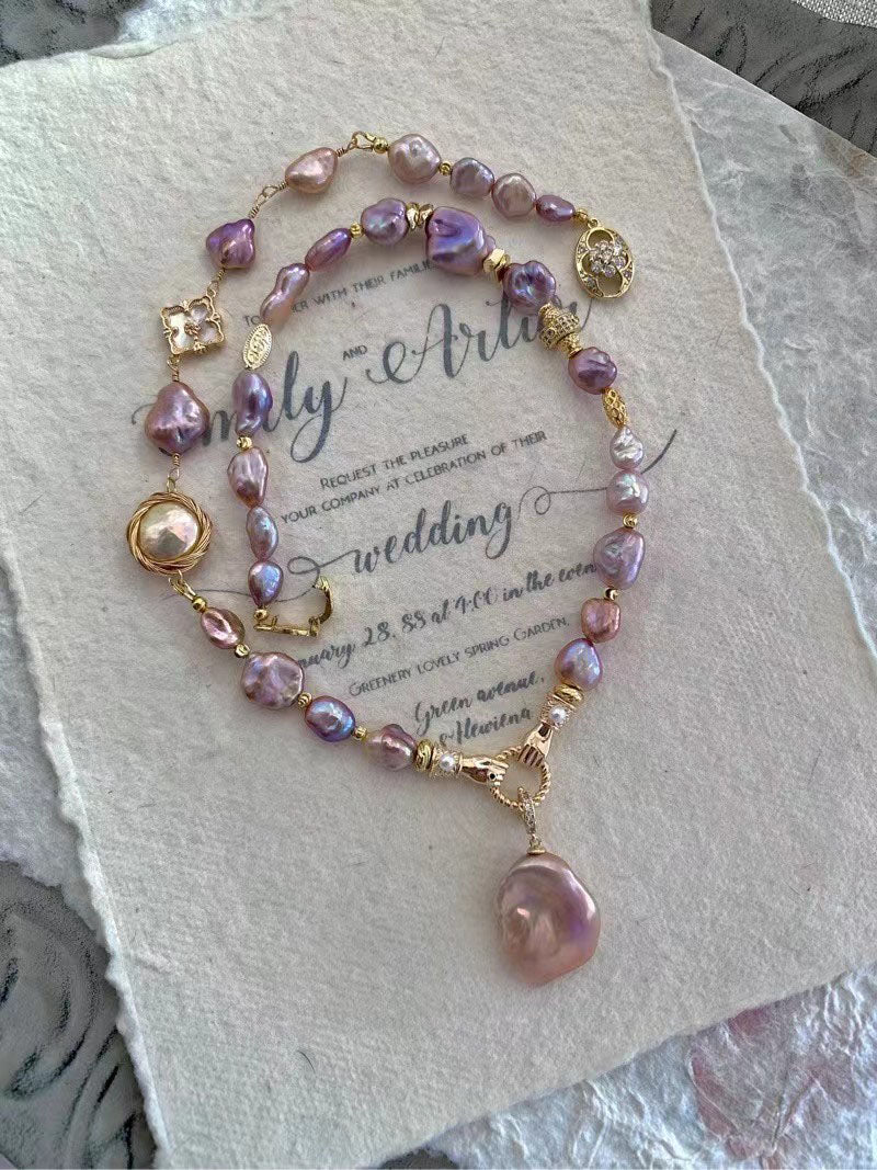 TINA Jewelry Sunset series Fresh water Baroque mixed color handmade pearl necklace, each natural pearl is different, the delivery will not be exactly the same as the picture, but each pearl and silver accessories are selected, the total length of the neck