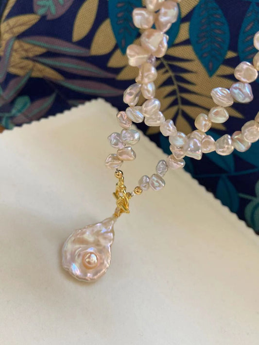 TINA Jewelry Natural Freshwater Baroque Petal Shape Pearl Necklace
