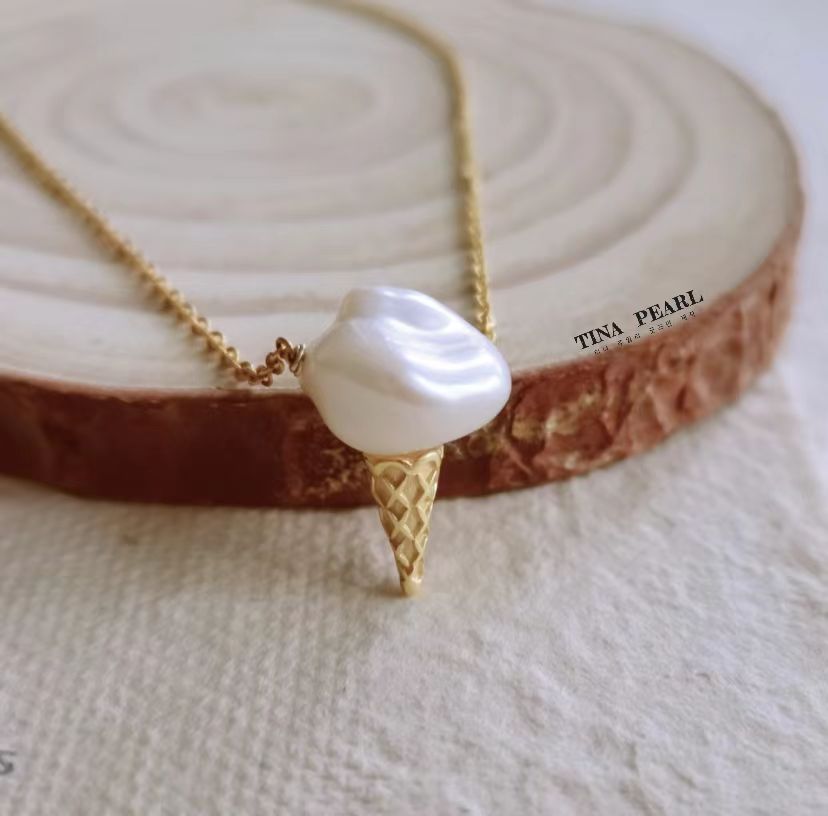 TINA Jewelry Creative Pearl collection Ice cream Pearl Earrings + Pendant set