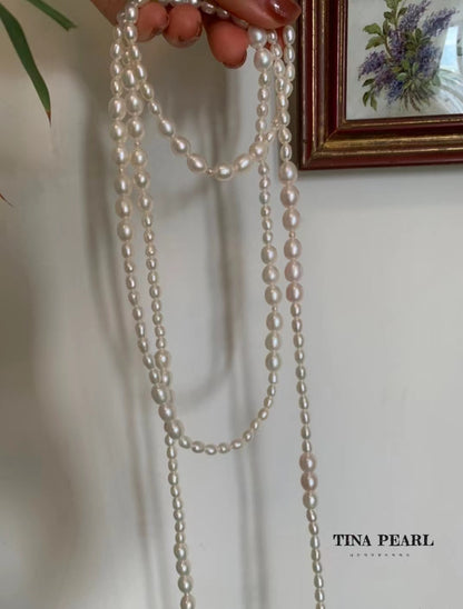 TINA Jewelry Natural freshwater rice pearls, multi-wear pearl ultra long necklace, a total length of 120cm.