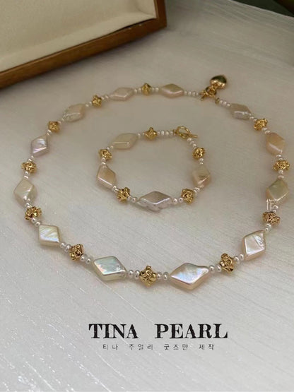 TINA Jewelry Freshwater Pearl diamond elegant necklace set