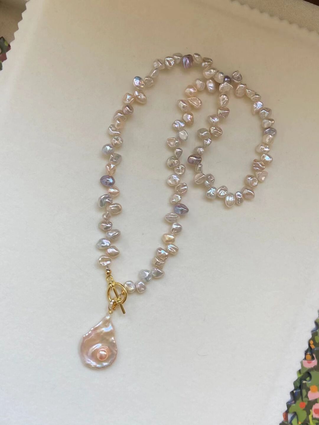 TINA Jewelry Natural Freshwater Baroque Petal Shape Pearl Necklace