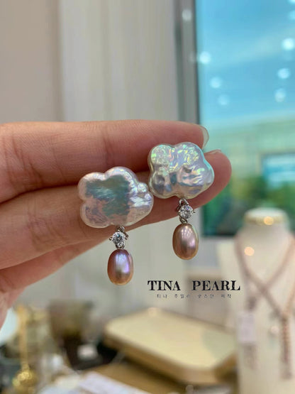 TINA Jewelry Freshwater pearl clouds Baroque raindrop earrings