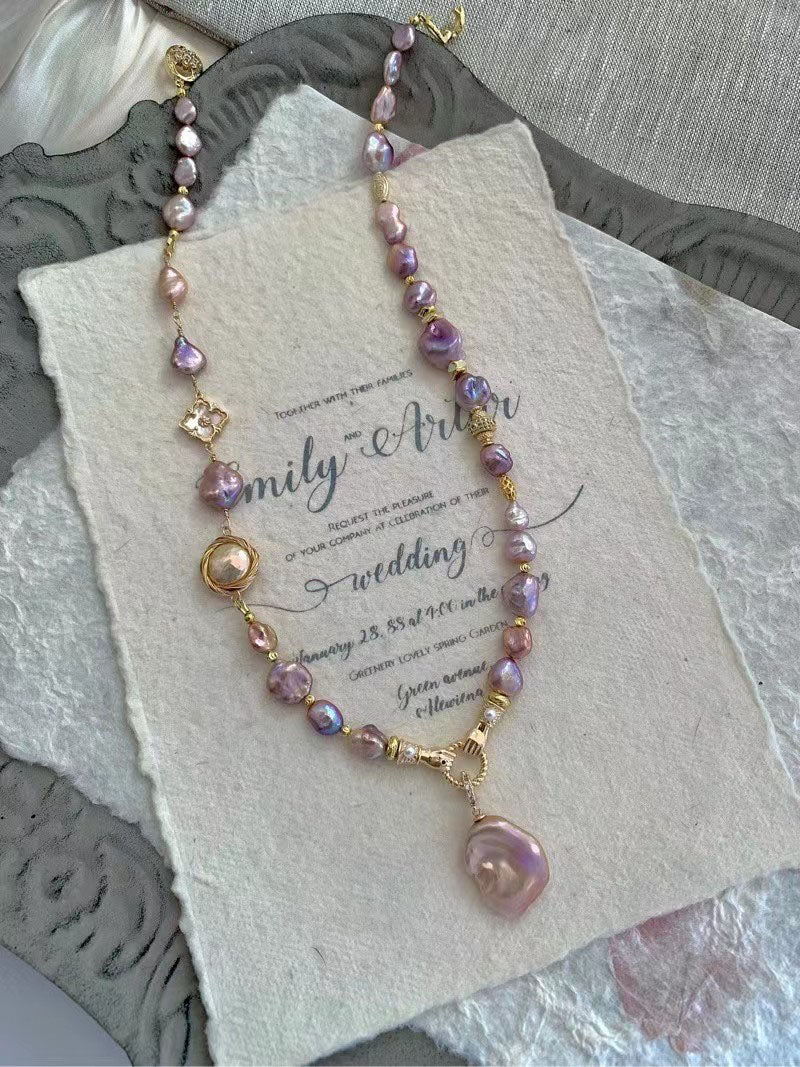 TINA Jewelry Sunset series Fresh water Baroque mixed color handmade pearl necklace, each natural pearl is different, the delivery will not be exactly the same as the picture, but each pearl and silver accessories are selected, the total length of the neck