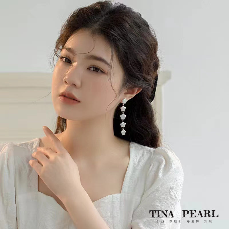 TINA Jewelry Freshwater star pearl long earrings+18k gold