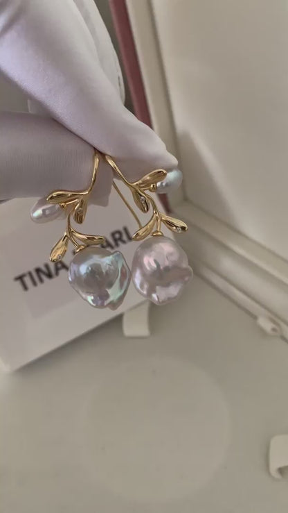 TINA Jewelry Fresh water pearl Baroque earrings in rose design