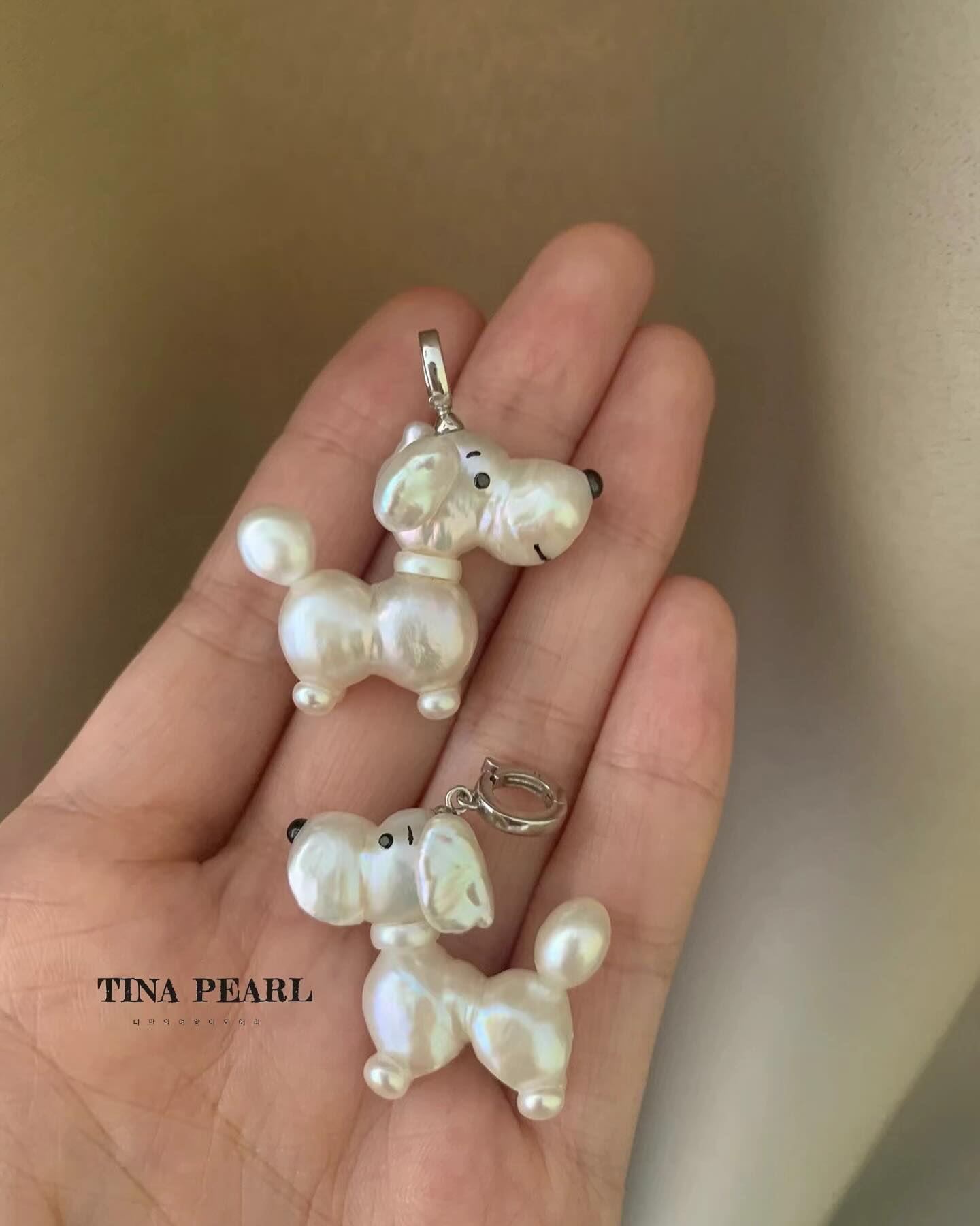 TINA Jewelry Creative Pearl collection, natural pearl made pearl dog pendant, handmade