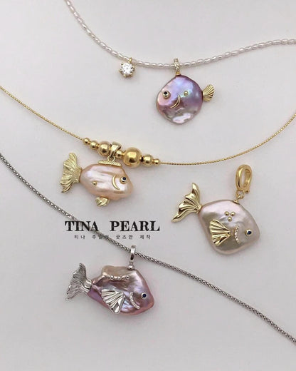 2024 Tina pearl creative sliver gold plated natural pearls shiny color cute sea fishes