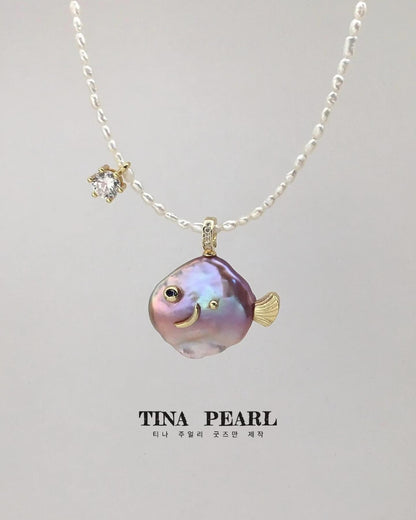 2024 Tina pearl creative sliver gold plated natural pearls shiny color cute sea fishes