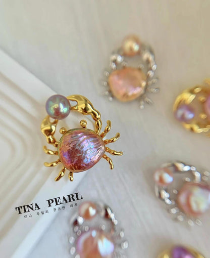 2024 nice nature pearls sliver with gold cute sea crab pendant