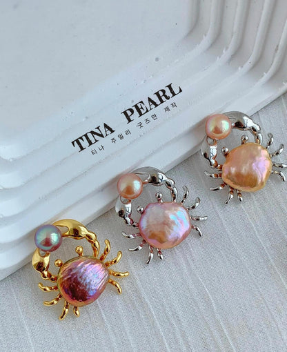 2024 nice nature pearls sliver with gold cute sea crab pendant