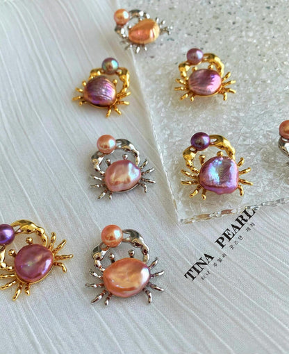2024 nice nature pearls sliver with gold cute sea crab pendant