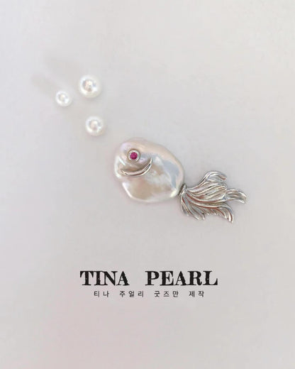 2024 Tina pearl creative sliver gold plated natural pearls shiny color cute sea fishes