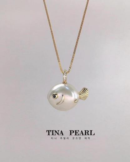 2024 Tina pearl creative sliver gold plated natural pearls shiny color cute sea fishes