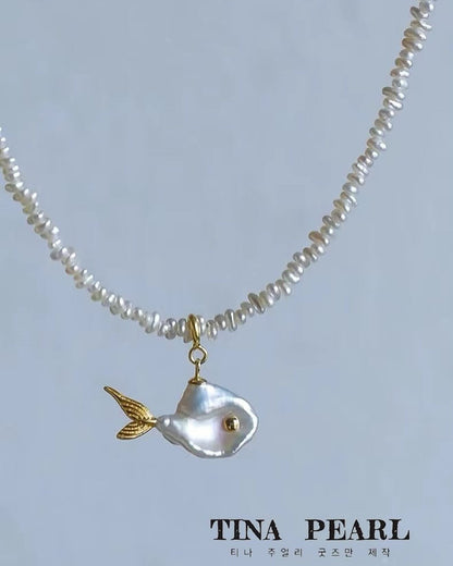 2024 Tina pearl creative sliver gold plated natural pearls shiny color cute sea fishes